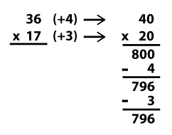 36 (+4) - 40, x17 (+3) - x20, 800, -4, 796, -3, 793